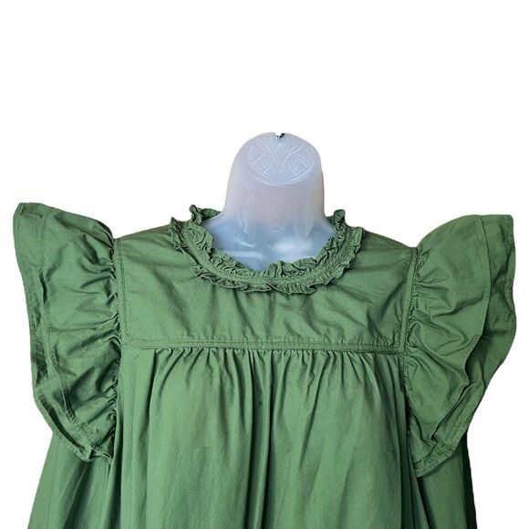 Crown & Ivy Green Ruffle Top Sz L Cottagecore Prairie Victorian 100% Cotton - Picture 9 of 13